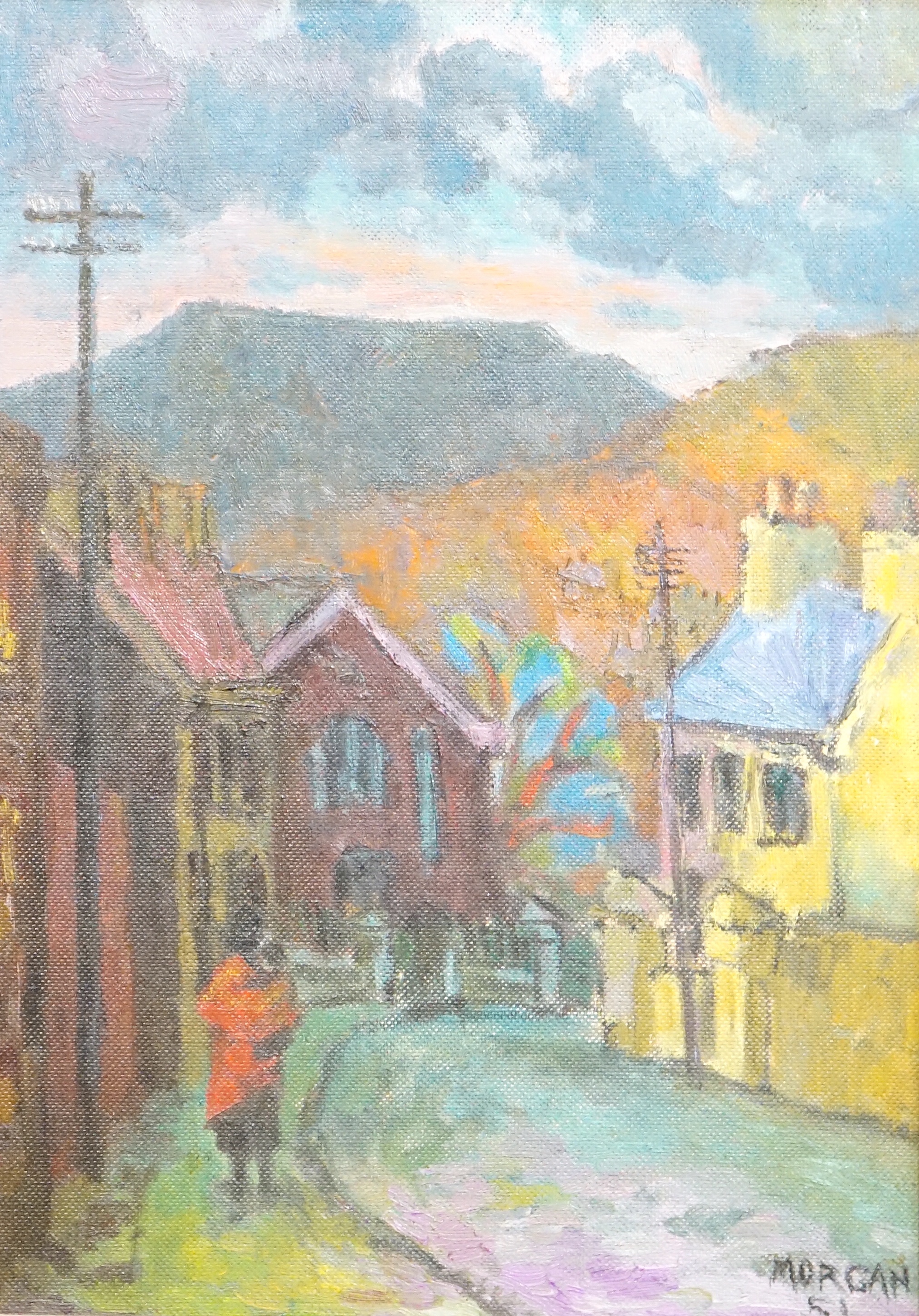 Glynn Morgan (Welsh, 1926-2015), 'Up The Valley', oil on board, 56 x 39cm
